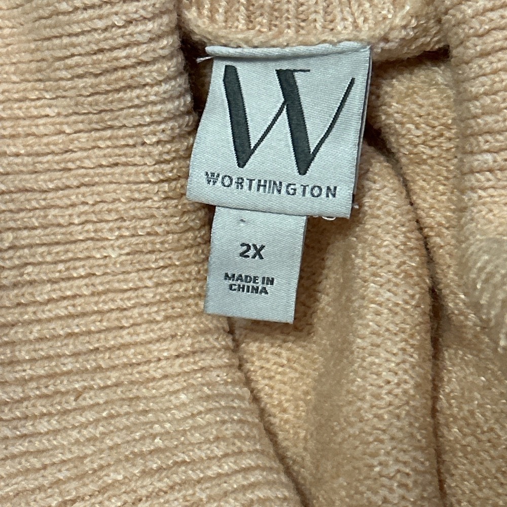 Worthington 2X Women's Pink Sand Cowl Chenille Dolman Sweater Oversize Stretch - Picture 6 of 7